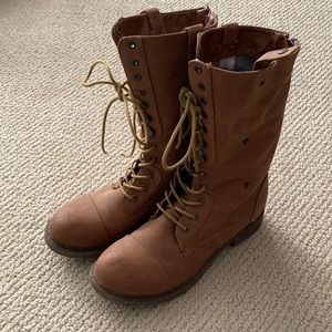 Cathy Jean Vegan Leather Brown Convertible Lace-Up Combat Boots Size 8 GUC
